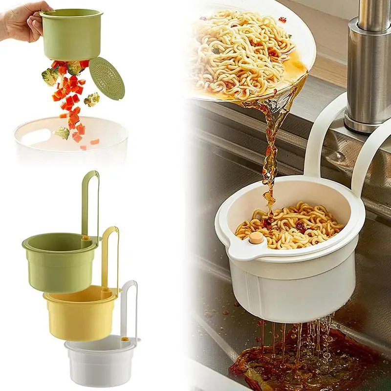 1Pcs Hangable Sink Drain Basket With Separate Filter Press Pour Design For Kitchen Vegetable Food Draining