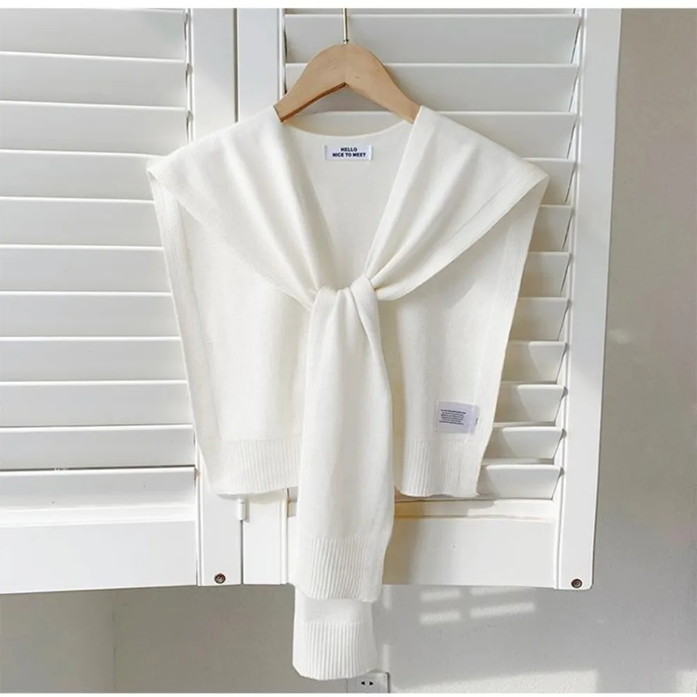 

Korean Style Knitted Design Knitted Shawl Thin Knotted Fake Collar Neck Guard Solid Color Shoulder Scarf Women