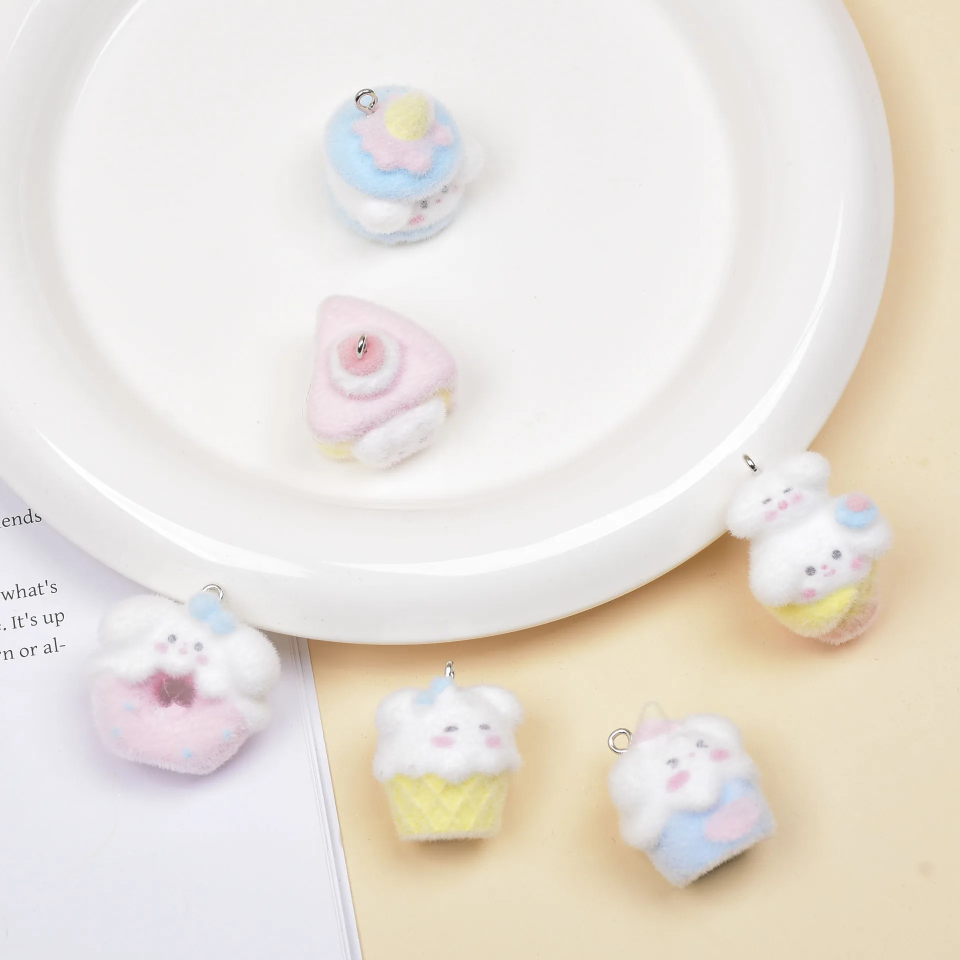 20Pcs 3D Cute Flocking puppy Resin Charms Mini Cartoon Animal Pendant For Keychain Earring DIY Crafts Jewelry Make fittings