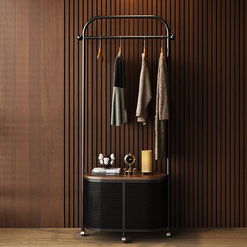 

Coat rack floor-to-ceiling bedroom light luxury removable imitation rattan woven dirty clothes basket retro storage hanger cloth