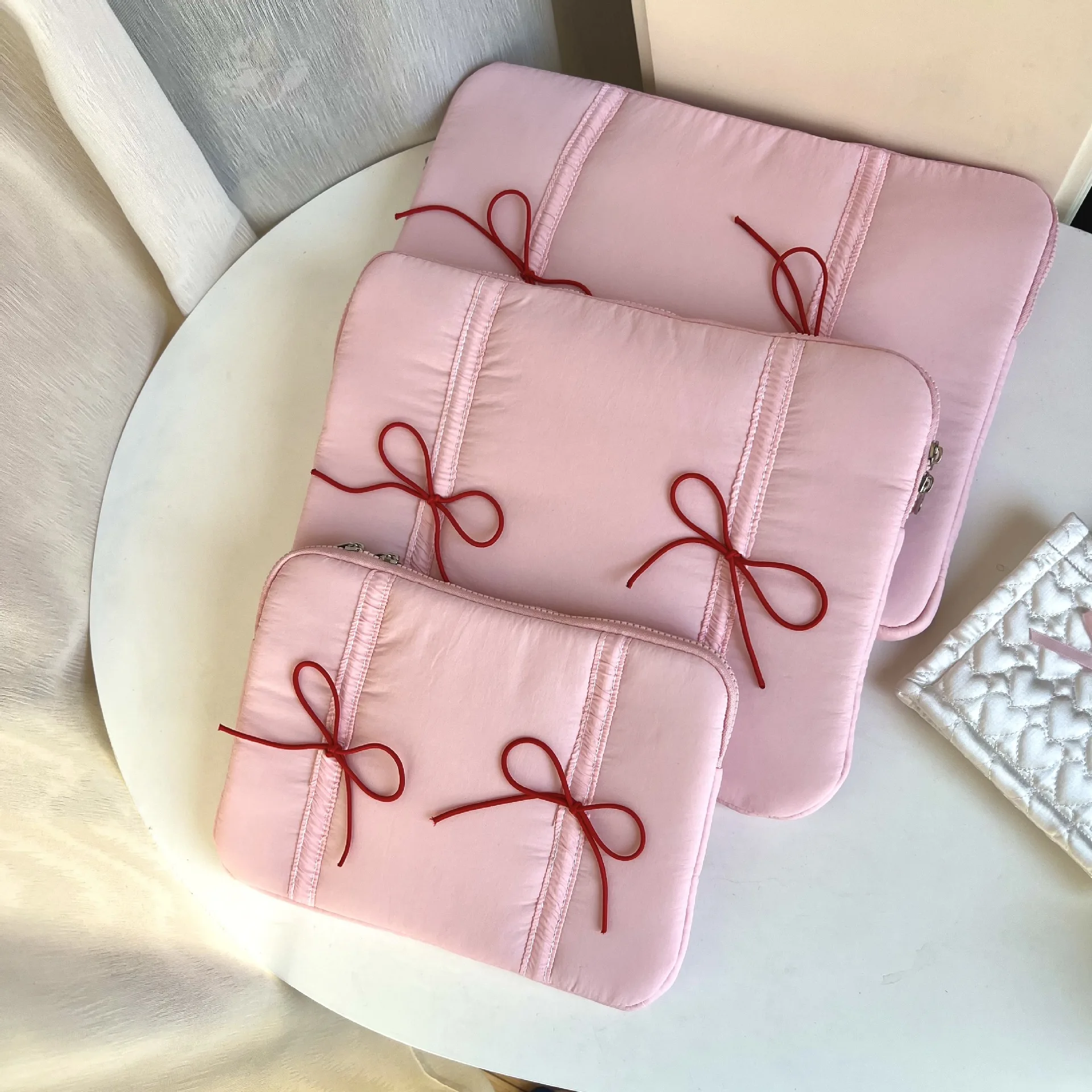 Cute Bow Laptop Sleeve For Macbook Air13.3 13.6 Pro14 15 Dell Samsung Huawei 15.6 16 Ipad 9.7-11 Inch Notebook Tablet Pouch