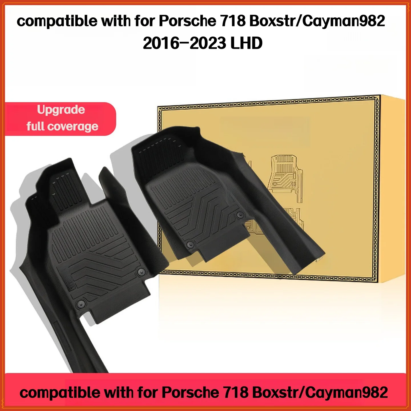 TPE Floor Mats Compatible with For Porsche 718 Boxster/Cayman 982 2016-2023 LHD Full Coverage Surround Threshold Accessories