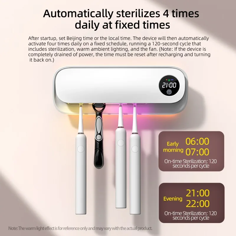 UV Toothbrush Sanitizer with 20-Min Quick Dry Dual Mount Rechargeable Toothbrush Cleaner Holder for Bathroom Family Use image 2