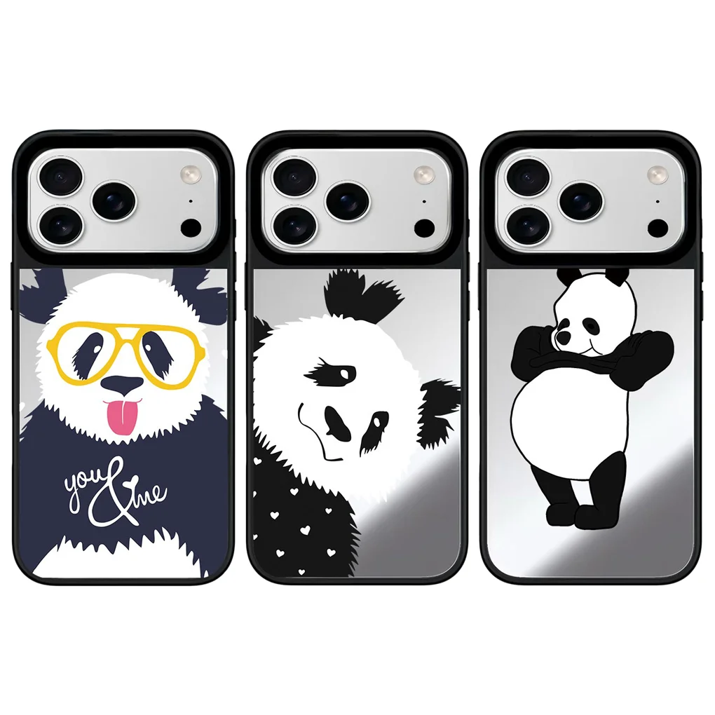 

Panda Mirror Surface Black Border Magnetic Phone Case Cover for IPhone 12 13 14 15 16 17 Pro Max Case