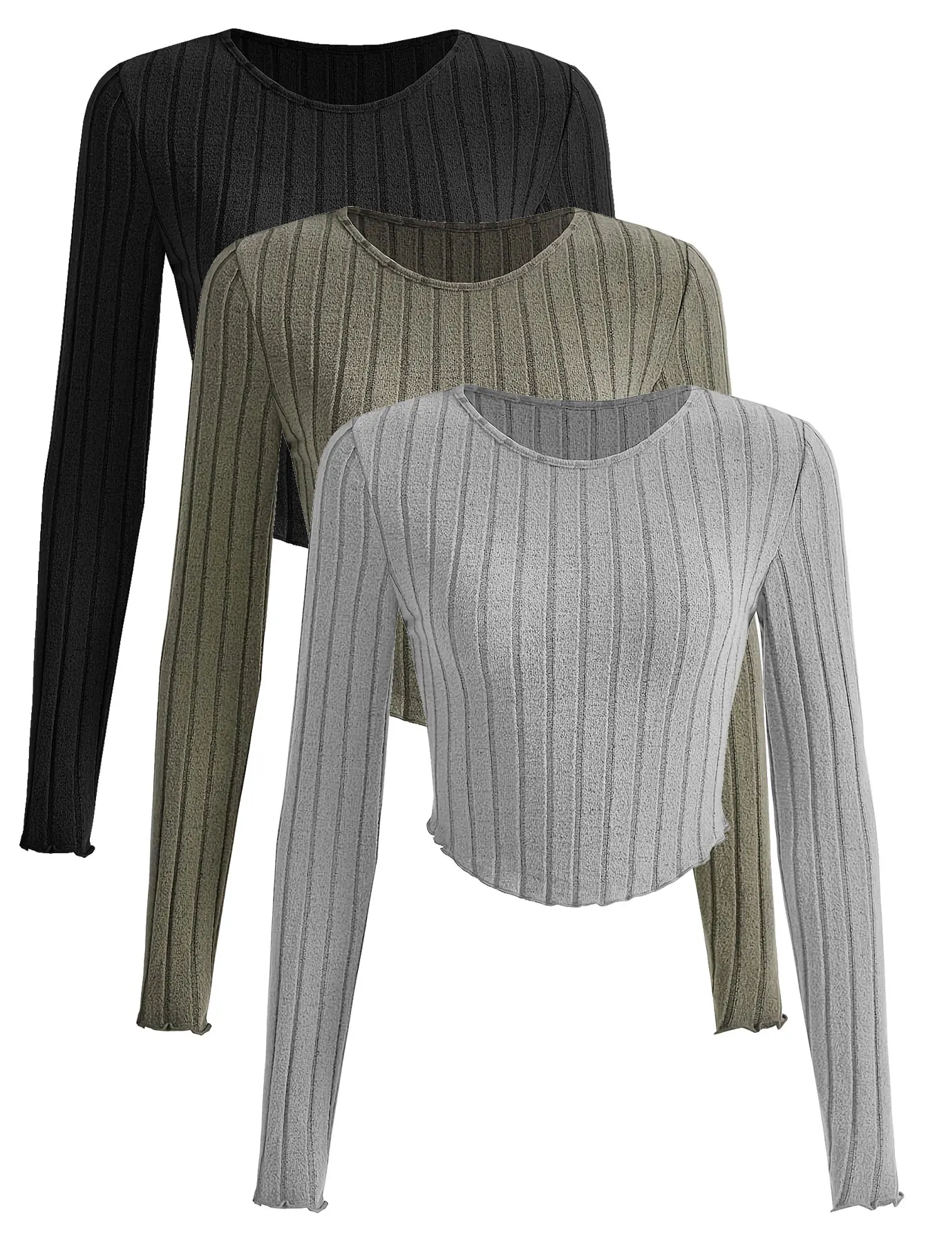 

Directional solid color fashion versatile long-sleeved women's three-piece T-shirt set