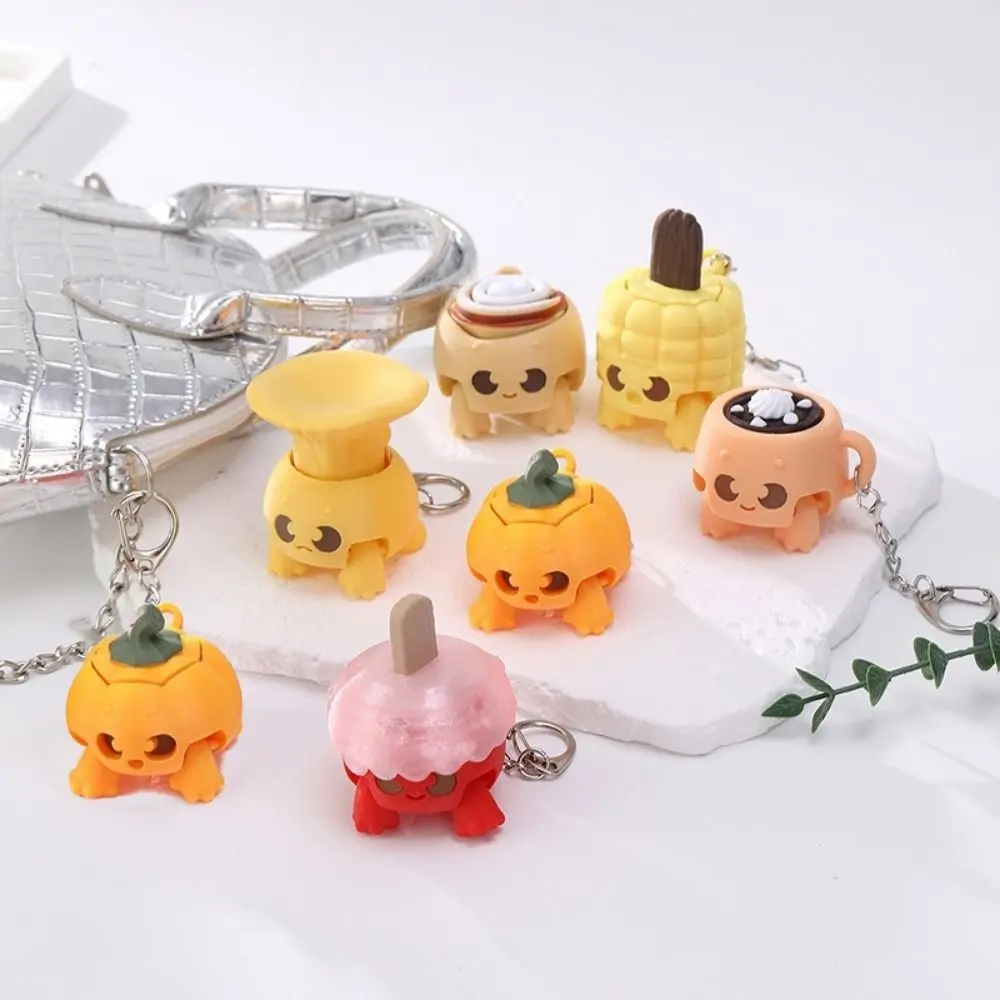 Cute 3D Printed Cartoon Fidget Keychain Funny Plastic Foods Clicker Key Chain Simulation Sensory Clicker Backpack Pendant