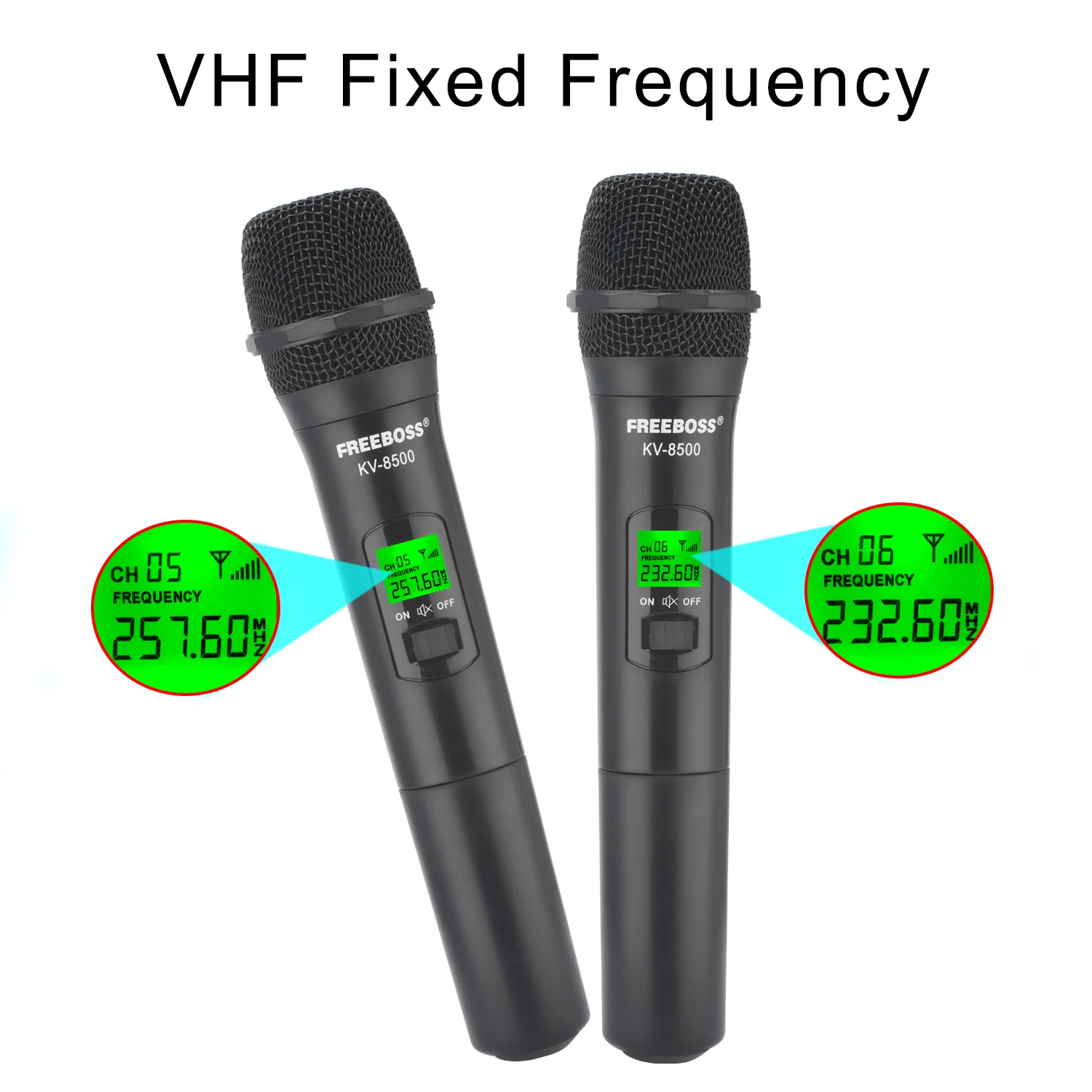 FREEBOSS Dual Channels Wireless Microphone 2 Handheld VHF Fixed Frequency Professional Dynamic Mic System for Karaoke KV-8500