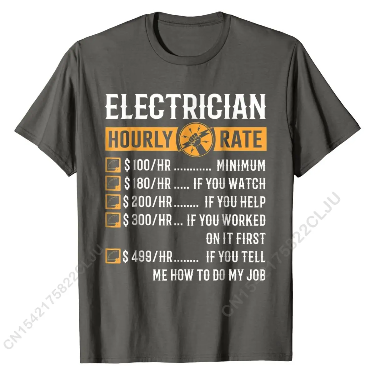 Funny Electrician Gifts - Electrician Hourly Rate T-Shirt Men Custom T Shirts T Shirt For Boys Special Cotton Print Tshirts