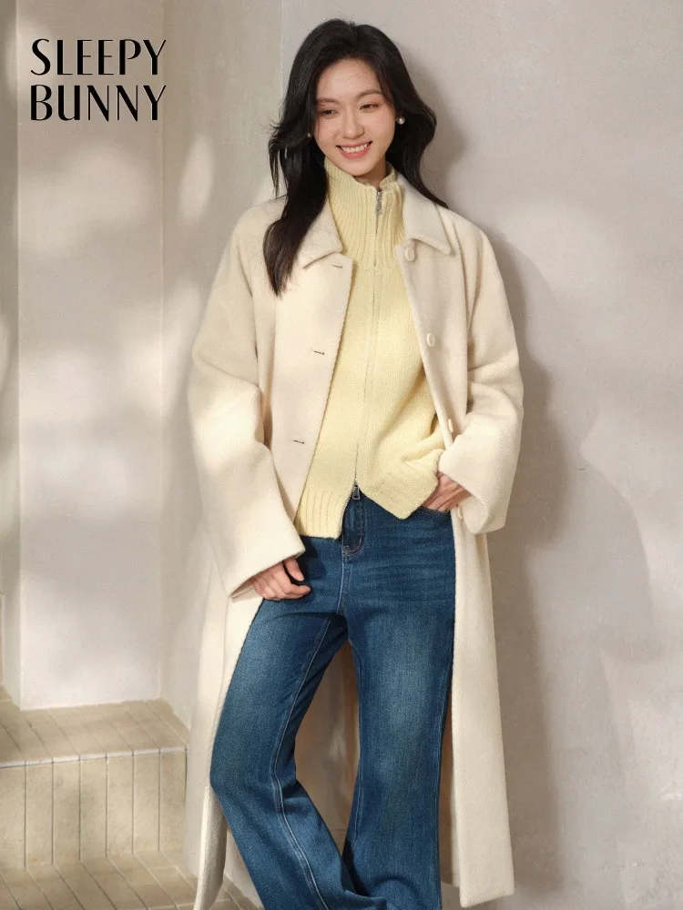 

Wool Long Coat Women Elegant Straight-Leg Overcoat Lady Warm Lapel Wool Jacket Chic Winter Daily Outfits Stylish Commuting Looks