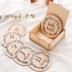 Wooden Leaf Baby Milestone Cards Shooting Accessories Writable Photography Prop for Newborn Accessories Wooden Card Gifts Box