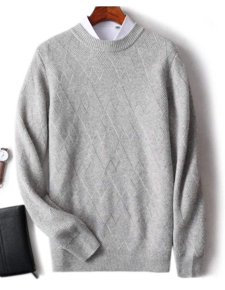 

Шерстяной свободный свитер большого размера с круглым вырезом, однотонный жаккардовый утолщенный вязаный свитер, деловая повседневная теплая рубашка