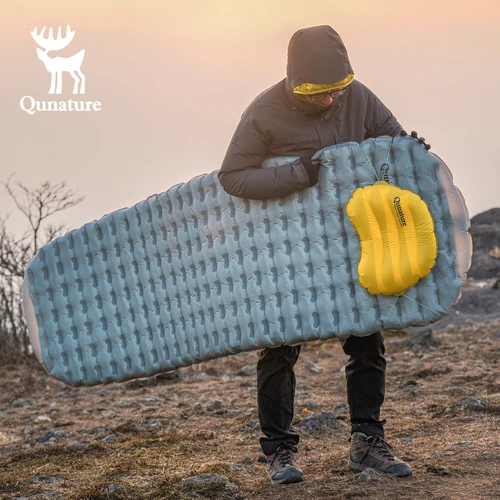 Qunature-colchón inflable para acampar al aire libre, colchoneta para dormir ultraligera para senderismo, impermeable, colchón para dormir plegable