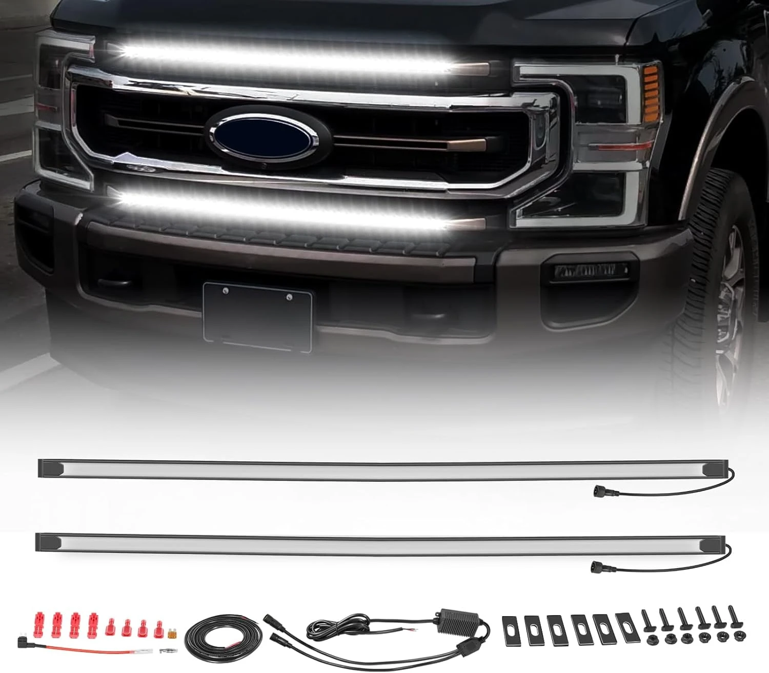 

2PCS LED Grille Lighting Kit 37Inch LED Grille Light Bar DRL Grille Accent Light Curved for 2017-2022 Ford Super Duty F250 F350