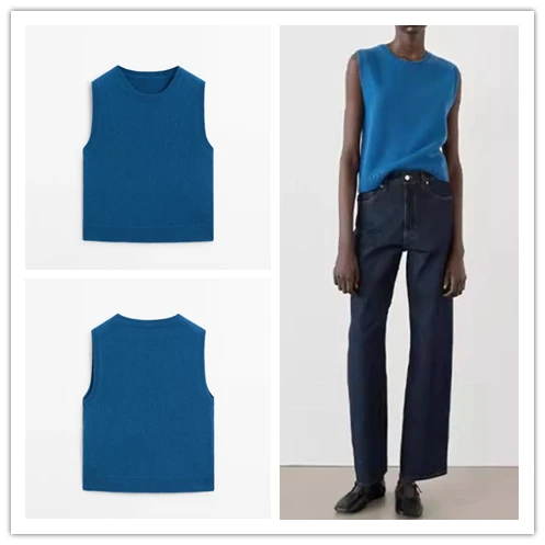 

Blue Soft Woolen Knitted Vest Top Casual Layering Faionable Women's Autumn Faion Single Item Comfortable Svel Sweater