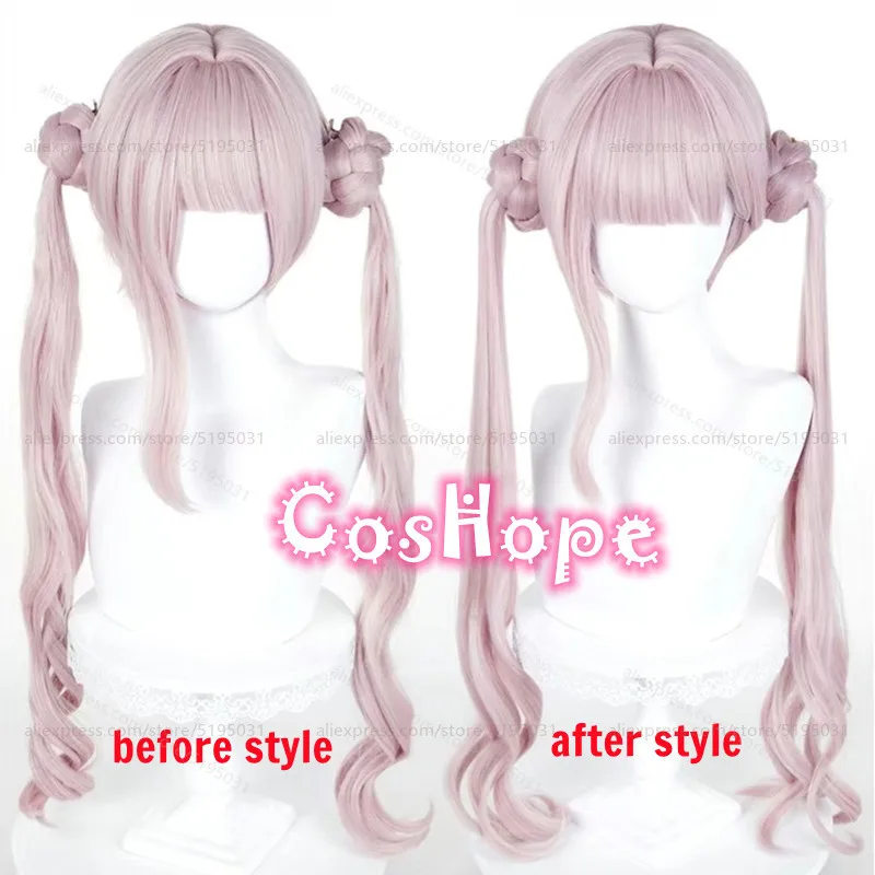 Tsukumo Kako Cosplay-Perücke mit doppelten Pferdeschwänzen, rosa Perücke, Cosplay, Anime, hitzebeständige synthetische Perücken für Halloween-Party-Kostüm