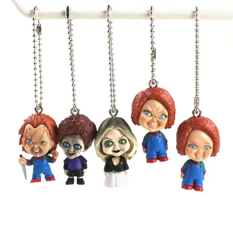 4-5.5ซม.5Pcs 6ชิ้น/เซ็ตภาพยนตร์สยองขวัญเด็ก Chucky พวงกุญแจเจ้าสาวของ Chucky จี้ของเล่น PVC ตุ๊กตาตุ๊กตาของขวัญเด็ก