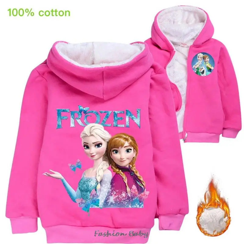 

Girl's Fall Keep Warm Hooded Frozen Elsa Children's Clothing Cardigan Zipper Thick Jacket Girls Coat Anime Hooded Sweater