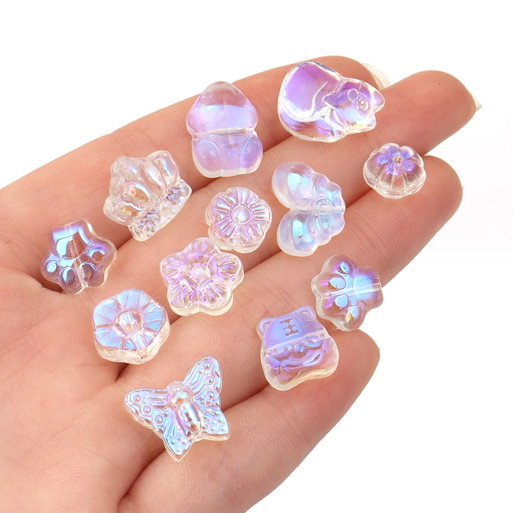 30 stücke Glas Schmetterling Blume AB Farbe Charme Perlen Lose Spacer Perlen Armband Halskette Für DIY Schmuck Machen Zubehör