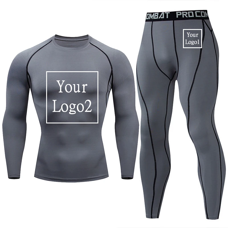 Calças de compressão de logotipo personalizado masculino, Terno fitness, Conjuntos de roupas de ginástica, Terno esportivo para correr, Roupas