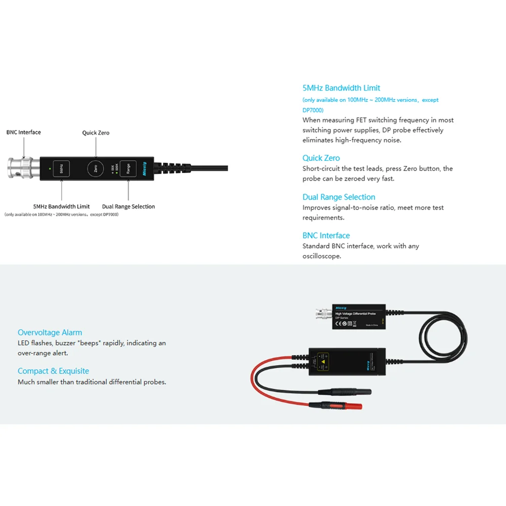 Oscilloscope High Voltage Differential Probe DP Series DP700/150/3000 DP/701/1501/3001 DP702/1502/3002 100-200MHz