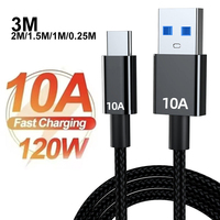 3M 120W 10A USB Type C Cable Super Fast Charging Cable for Huawei Xiaomi POCO Redmi USB C Data Braided Cord 0.25M/1M/1.5M/2M