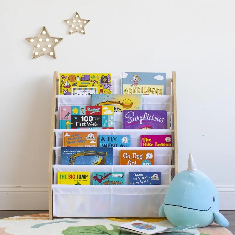 White/Natural Wood Super Size 6 Tier Kids Book Rack, book shelf furniture