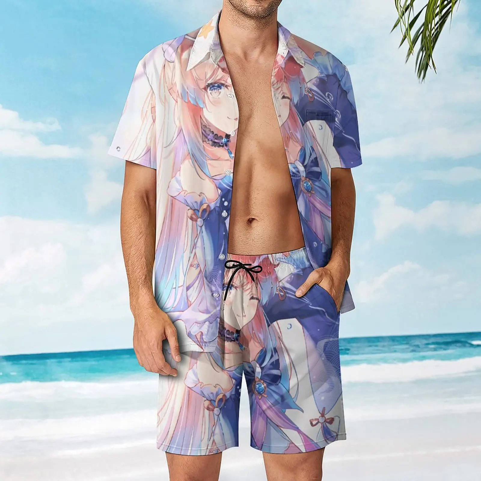 Men's Beach Suit Cute Sangonomiya Kokomi Genshin Impact Classic E 2 Pieces Suit  High Grade Leisure Funny