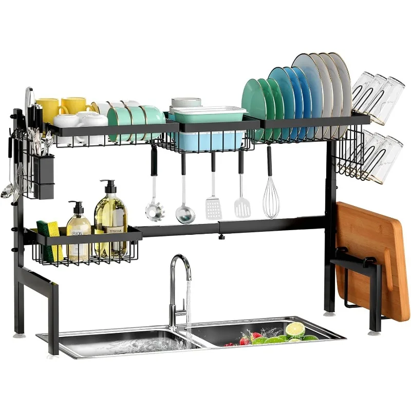 

Over The Sink Dish Drying Rack,Expandable 2-Tier Stainless Steel Over The Sink Dish Rack with Utensil Holder Dish Drainers