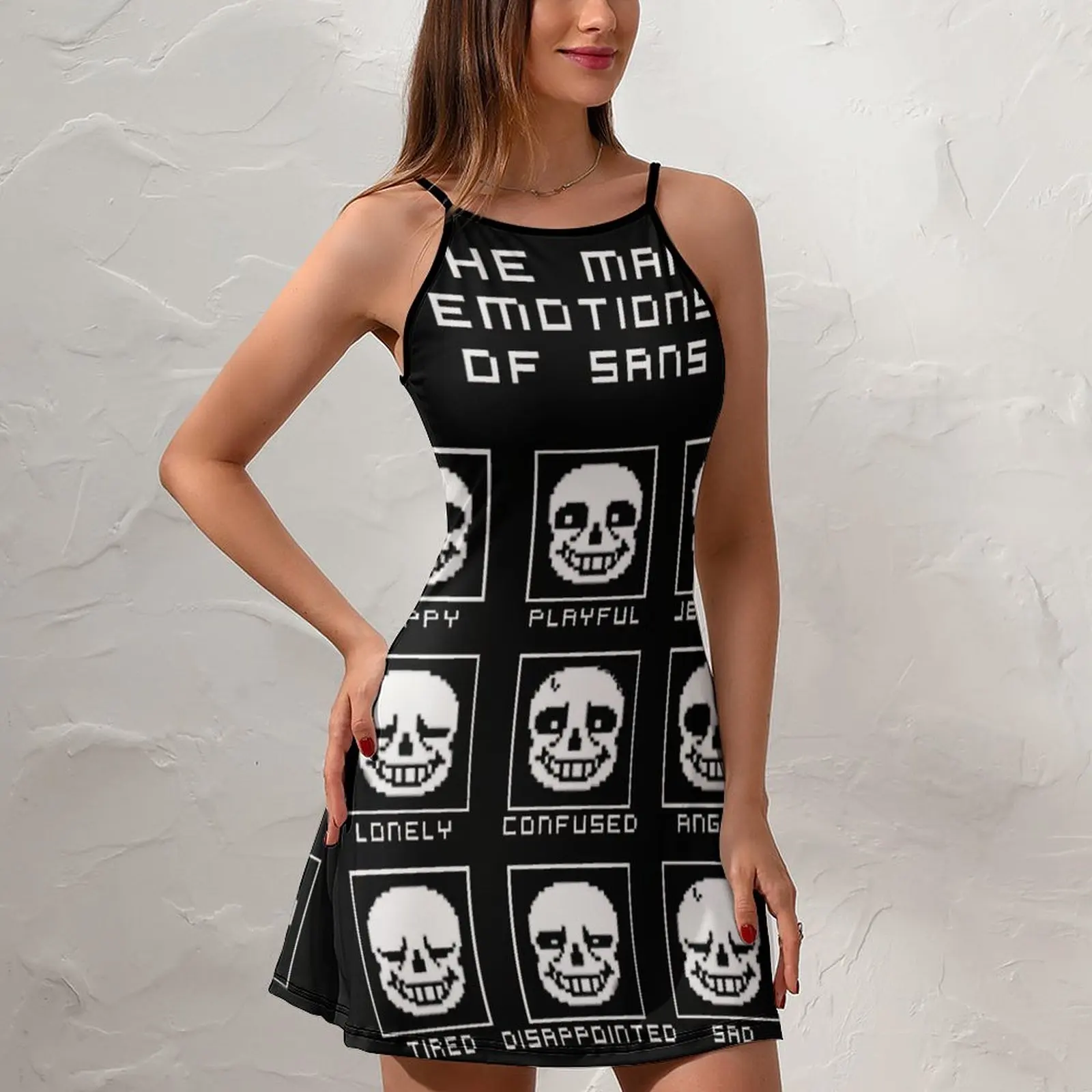 The Many Emotions Of Sans Undertale  Classic  Women's Sling Dress Humor Graphic Suspender Dress Creative Sexy  Woman's Gown  Clu