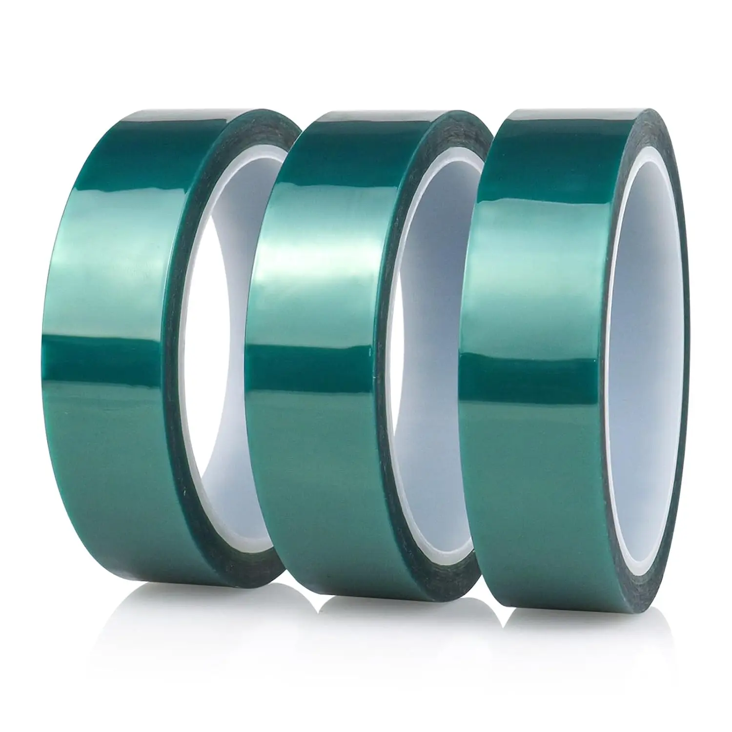 3rolls 60 Micron Green PET Silicone Masking Tape, 0.06mm Heat Resistant No Residue Tape for PCB Soldering, Powder Coating