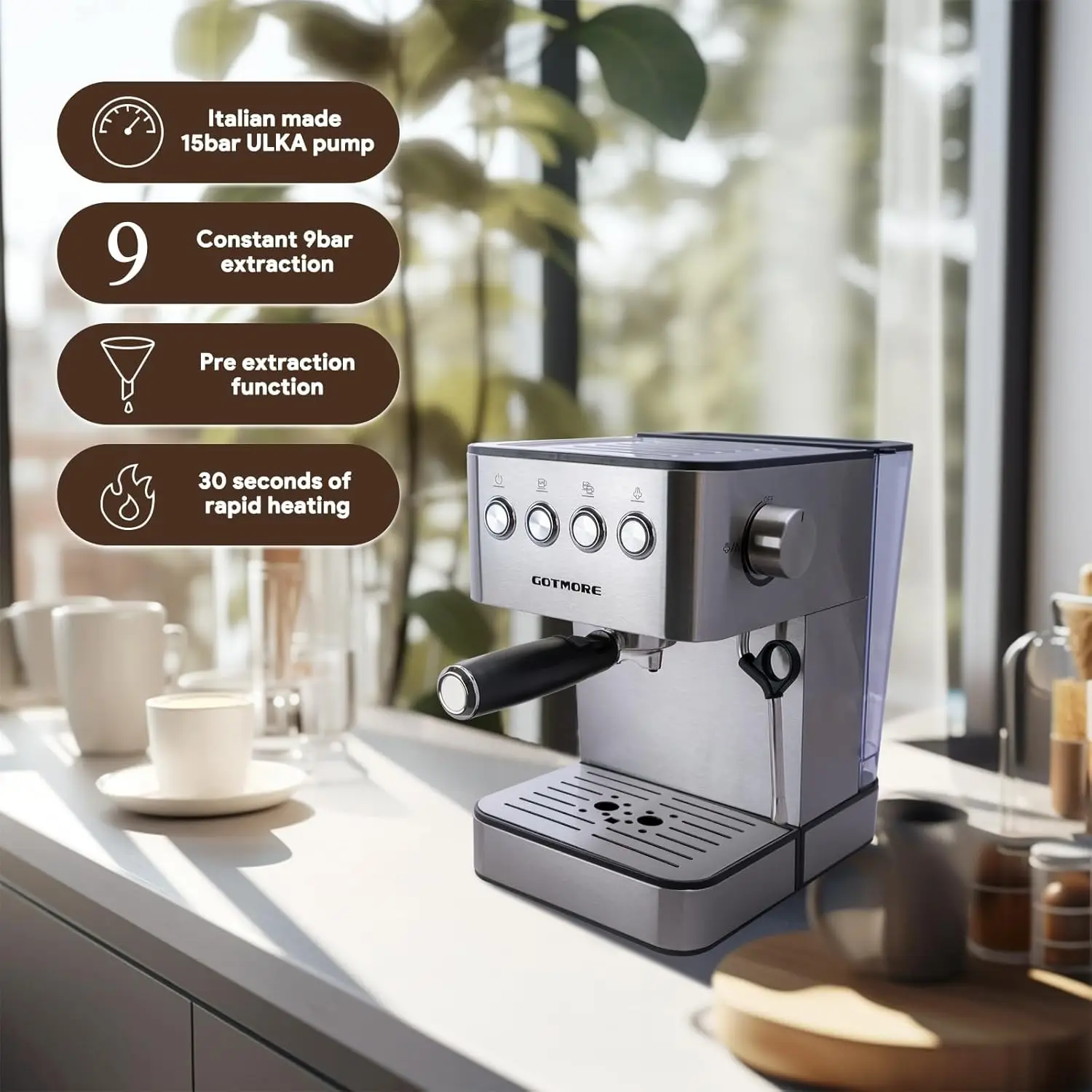 ماكينات قهوة اسبريسو، ماكينة اسبريسو احترافية مع رغوة الحليب بالبخار والكابتشينو واللاتيه والأمريكانو، من الفولاذ المقاوم للصدأ