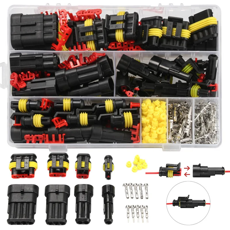 

Dropship 352pcs HID Waterproof Connectors 1/2/3/4 Pin 26 Sets Car Electrical Wire Connector Plug Truck Harness 300V 12A