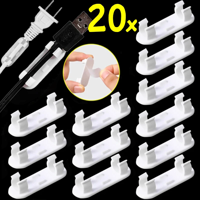 20-1Pcs Self Adhesive Cable Organizer Clips Desktop USB Cable Clips for Headphone Mouse USB Charging Wires Cord Tidy Management