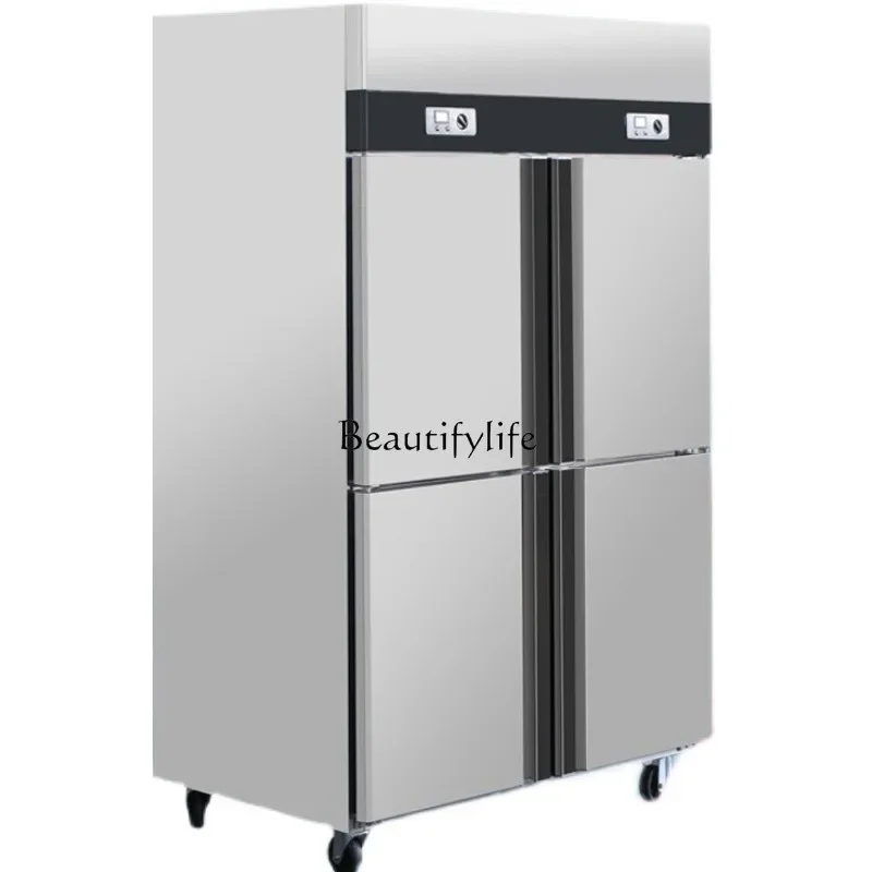 1Four-door refrigerator Commercial freezer Fresh-keeping freezer Double temperature stainless steel large-capacity vertical