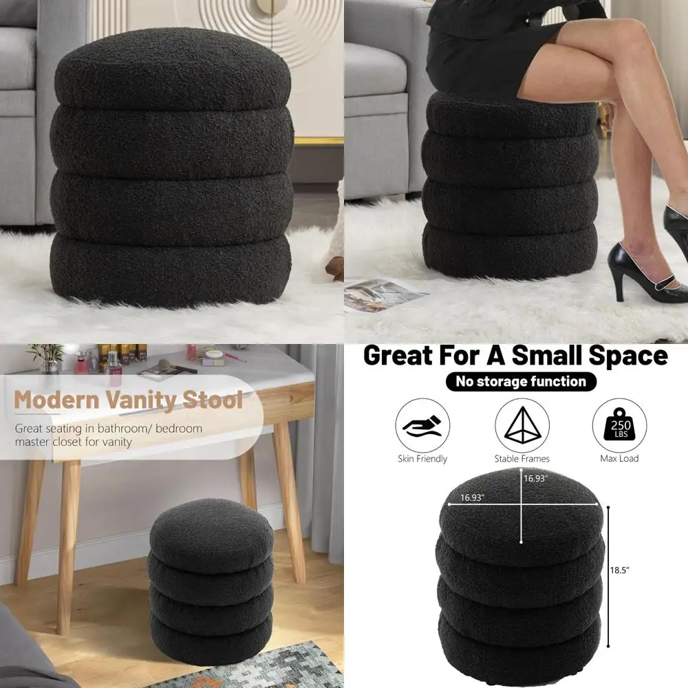 

Round Upholstered Vanity Stool for Modern Makeup Rooms, Soft Living and Bedroom Footrest without Storage