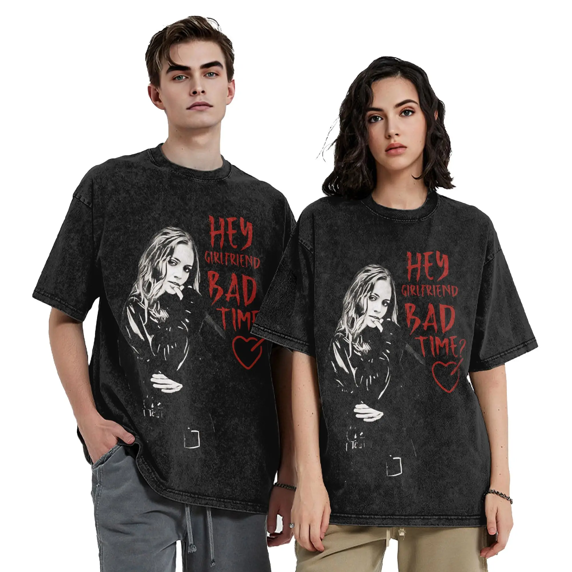 Washed T Shirts Hey Girlfriend T-Shirts High Street Buffy the Vampire Slayer Streetwear Printed Tops Tee Shirt for Men Women