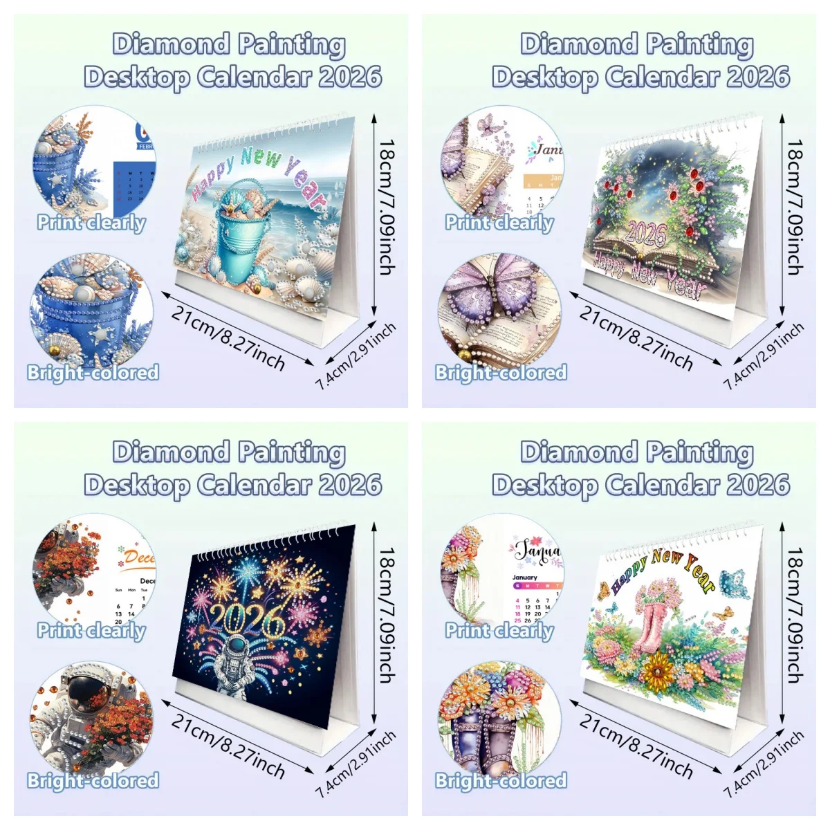 مجموعة من تقويم 2026، 13 لوحة ماسية، تقويم مصنوع يدويًا بحروف إنجليزية لعيد الميلاد بنمط الأزهار