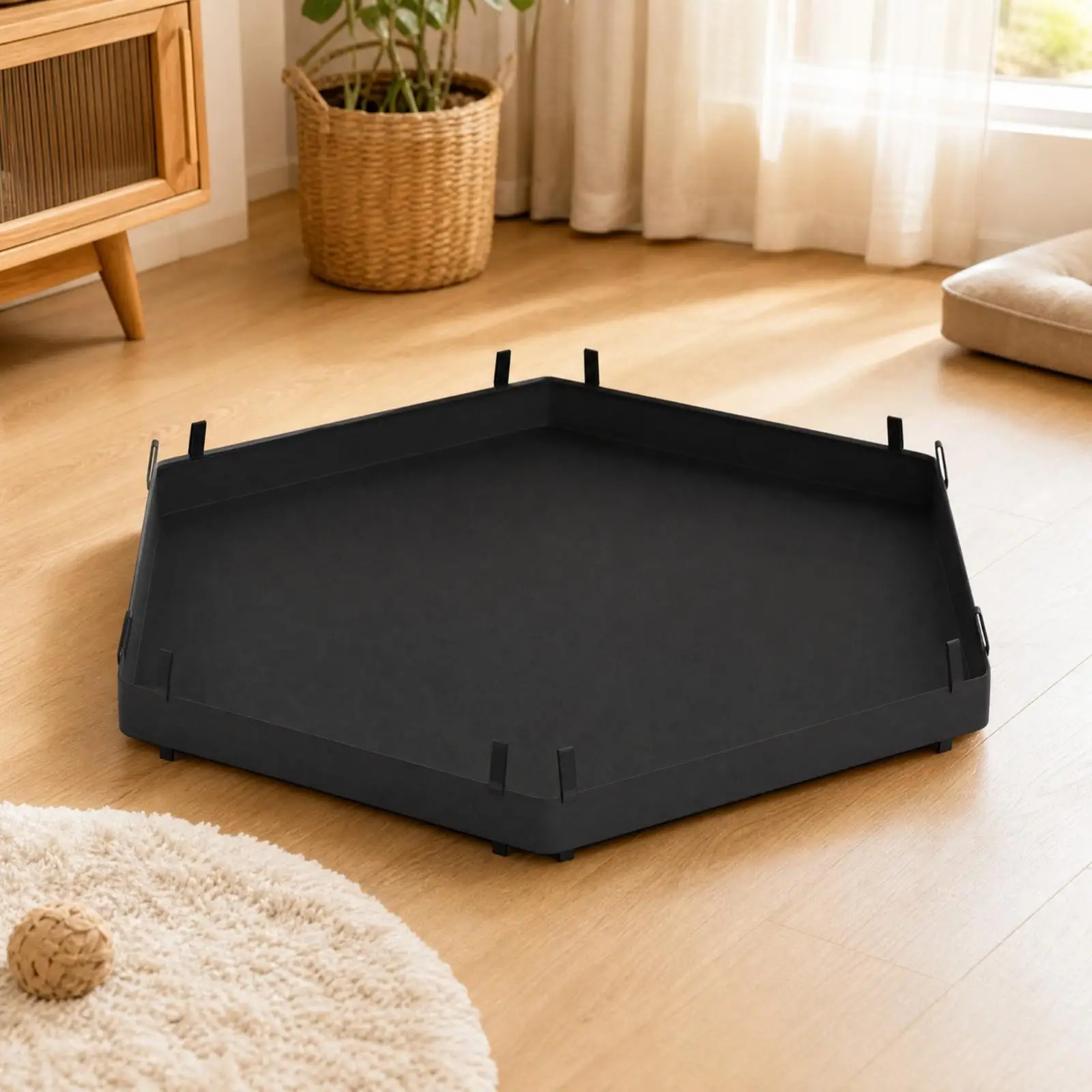 Six Sided Oxford Cloth Outdoor Playpen Cover Panel Black Pet Enclosure Divider with Edge Tabs for Dog Small Pet
