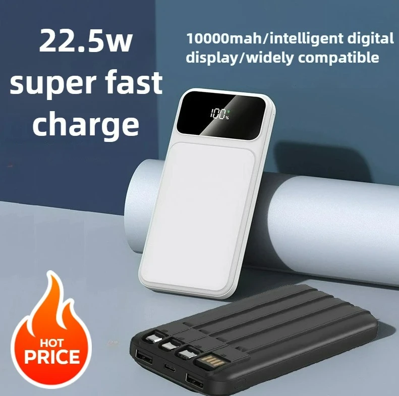 

Ultra Light 10000mAh Power Bank, 22.5W Fast Charger with Built-in Cable, Portable Emergency Power Bank with LED Light
