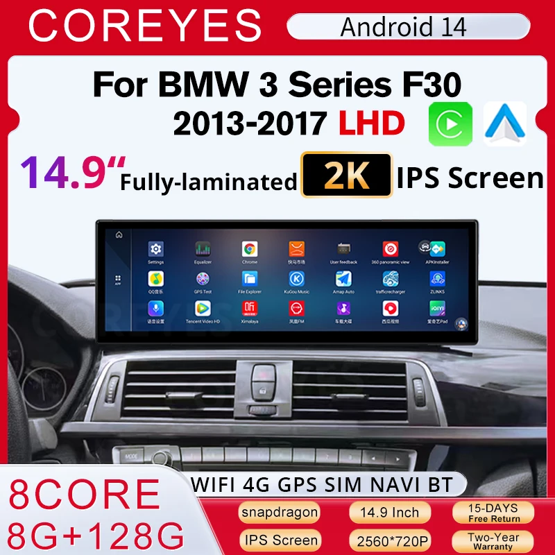 COREYES 12.3'' Android 13 BT Carplay For BMW 3 Series 4 Series F30 F31 F32 F33 F34 F35 F NBT System Multimedia Player Car Radio