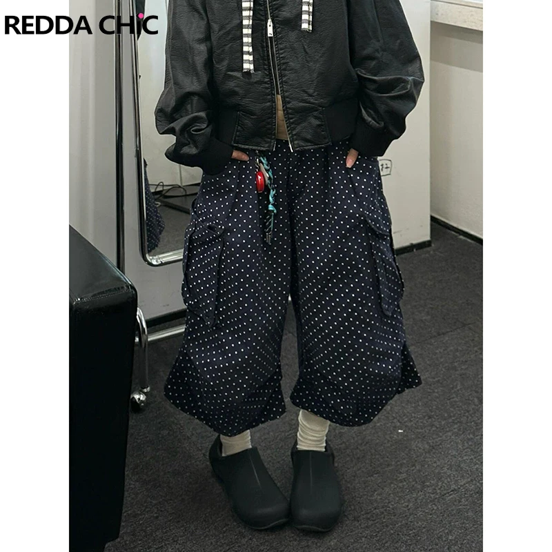 

ReddaChic женские мешковатые джерт-шорты в горошек винтажные широкие брюки-карго с большими карманами плиссированные брюки-карго летняя уличная одежда в стиле Харадзюку Y2k