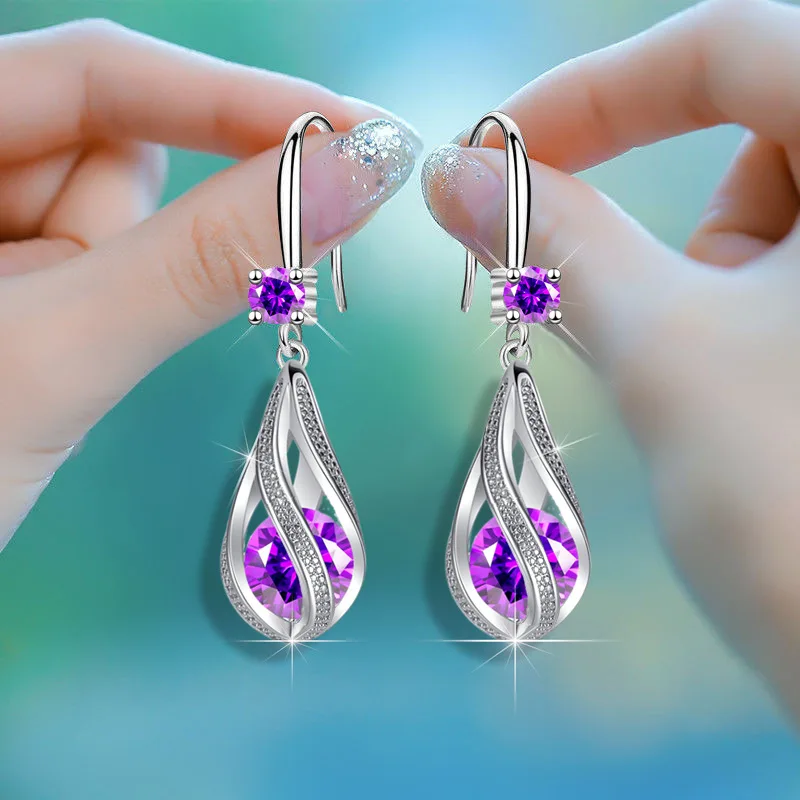 Charm 925 Sterling silver fine Purple Crystal earrings for women luxury fashion jewelry party wedding accessories Christmas gift