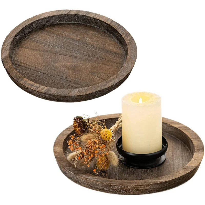 

8Pcs Rustic Wooden Tray Candle Holder - Small Decorative Plate Pillar Candle Tray Wood For Farmhouse Dining Table-B09B