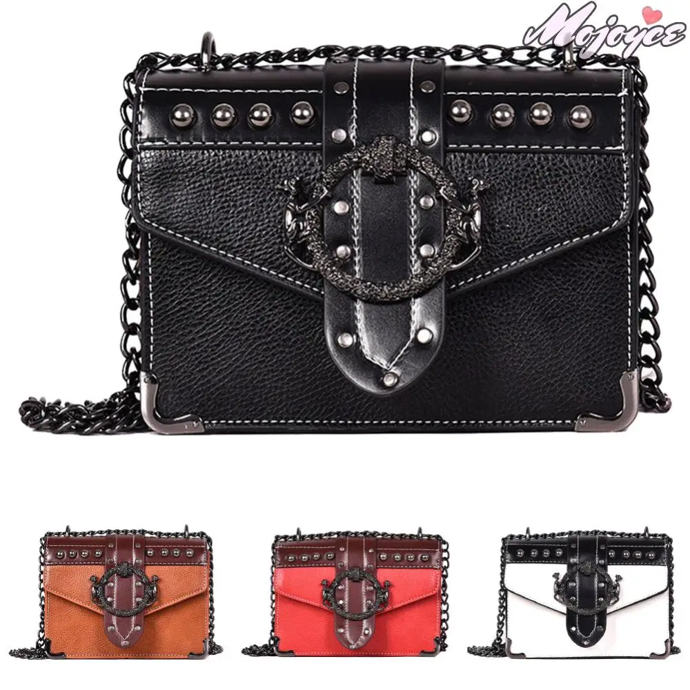 

Retro Square Bag Rivet Chain Handbags Messenger Bags European Tote Vintage Clutch Women Handbags PU Leather Hobos Bag