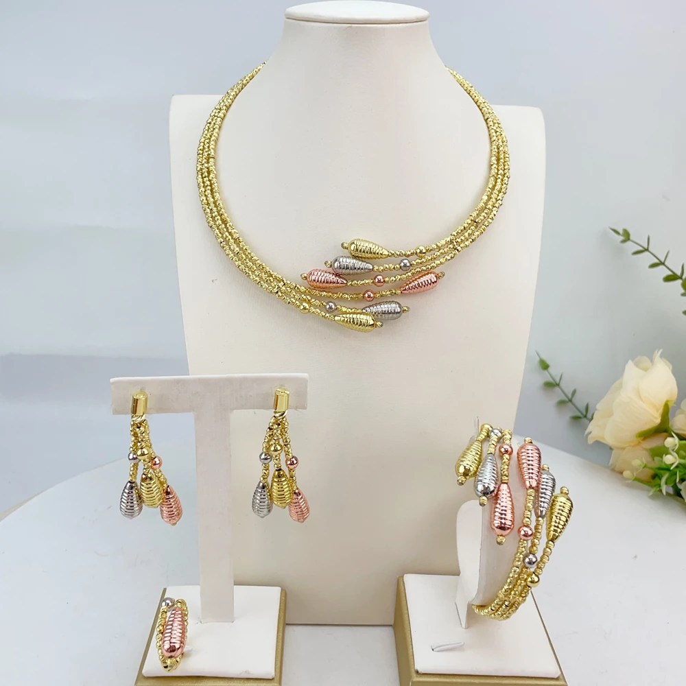 EMMA Damen-Modeschmuck-Set, neue trendige große Halsketten- und Ohrring-Sets im italienischen Stil, Luxus-Schmuck für afrikanische Mama FHK24174