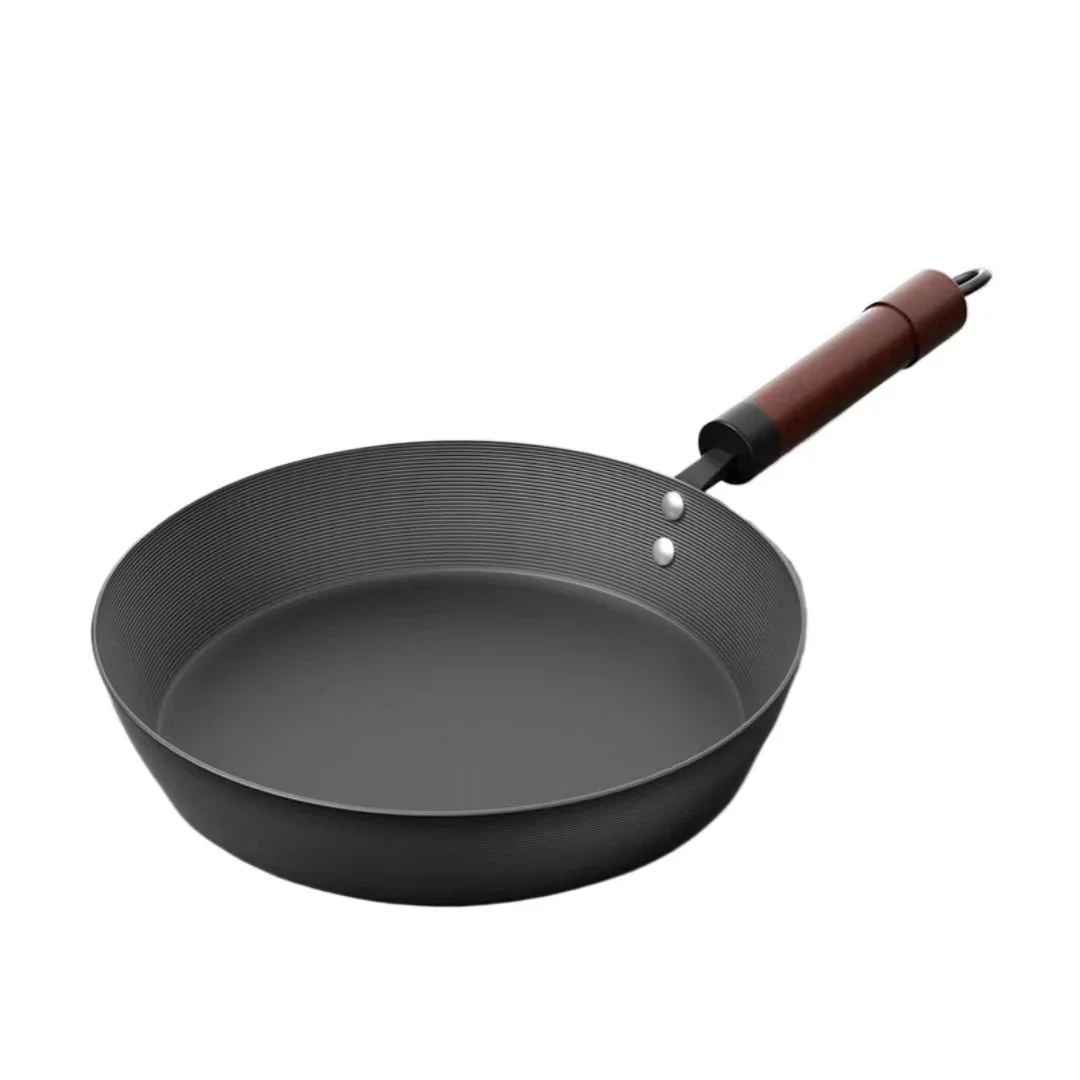 

Hammered Iron Skillet 20/24/26/28cm Blue Iron Pans with Detachable Wooden Handle No Nonstick Coating Frying Omelette Frying Pan