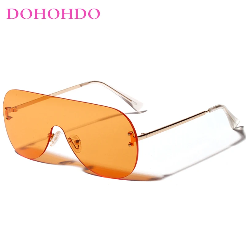 DOHOHDO One Piece Large Frame Men\'s Sunglasses 2024 Summer Fashion Clear Color Women Rimless Sun Glasses Oversize Metal UV400