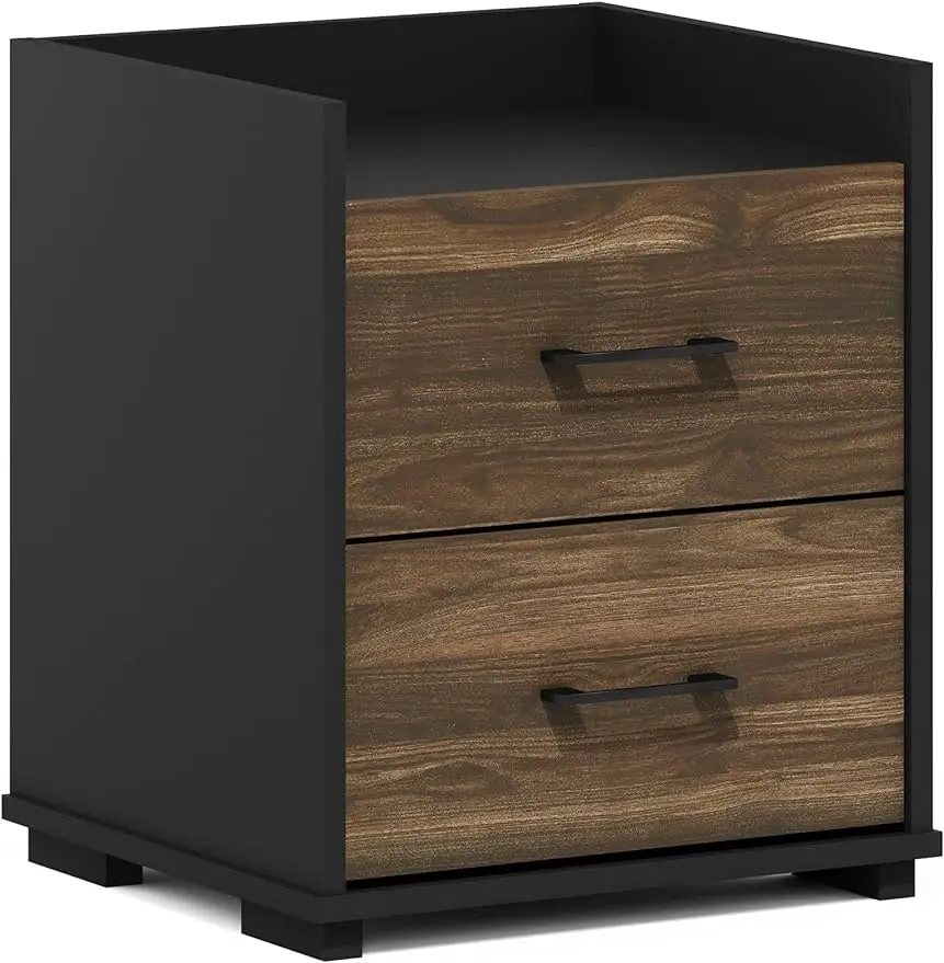 

End Side Night Stand Modern Bedroom Bedside Tables Handle 2 Chest Nightstand, 1-Pack Drawer, Columbia Walnut/Black