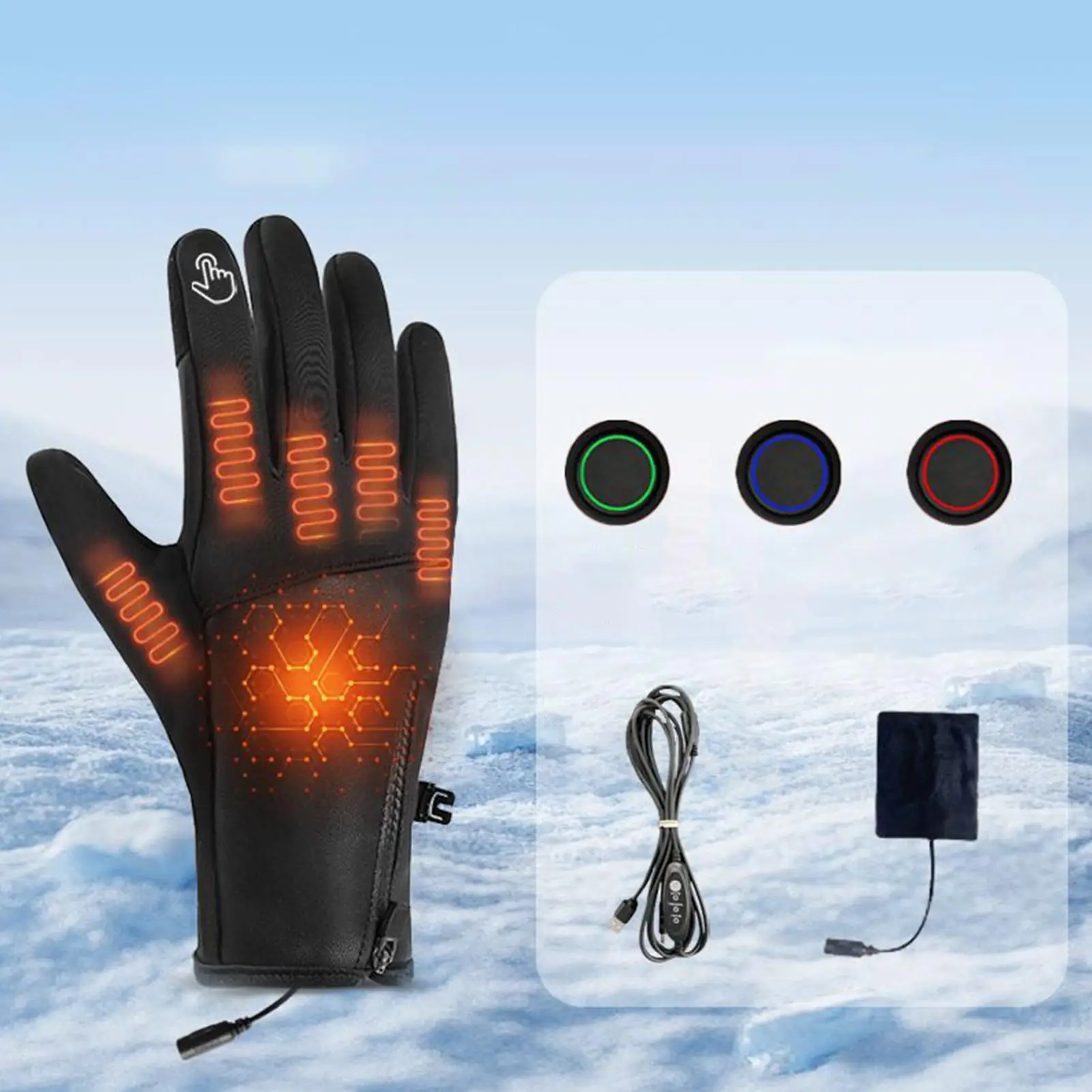 

Перчатки с USB-подогревом, сенсорный экран, грелка для рук в холодную погоду, 3-уровневый контроль температуры, электрические перчатки, USB-разъем для улицы