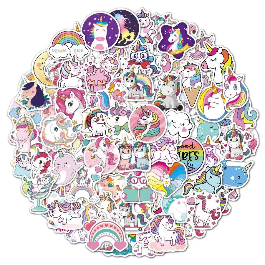 50/100PCS Unicorn Stickers Cute Cartoon Stickers Vinyl Waterproof Stickers for Girls Adults Teens Hydroflask Luggage Car Laptops